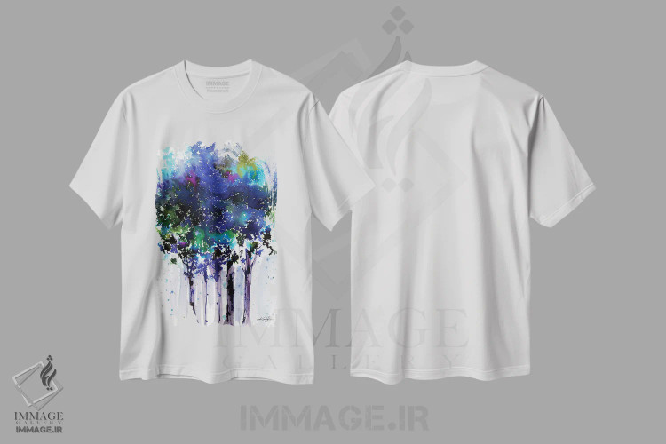 تیشرت سفید طرح دار آواز درختان یازدهم، دکور معاصر اثر کتی مورتون استنیون | فروشگاه ایماژ