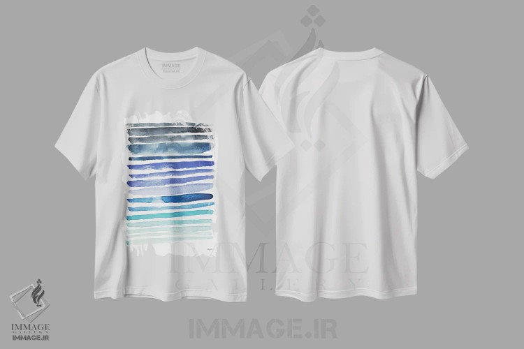 تیشرت سفید طرح دار انتزاعی آبی دوم، آبستره اثر کلسی مک نت | immage.ir