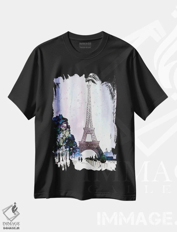 تیشرت مشکی طرح دار پاریس در زمستان، تزئینی اثر کلسی مک نت | فروشگاه ایماژ