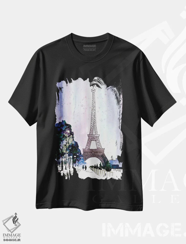 تیشرت مشکی طرح دار پاریس در زمستان، تزئینی اثر کلسی مک نت | فروشگاه ایماژ