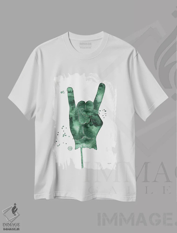 تیشرت سفید طرح دار علامت راک، تزئینی اثر کلسی مک نت | فروشگاه ایماژ
