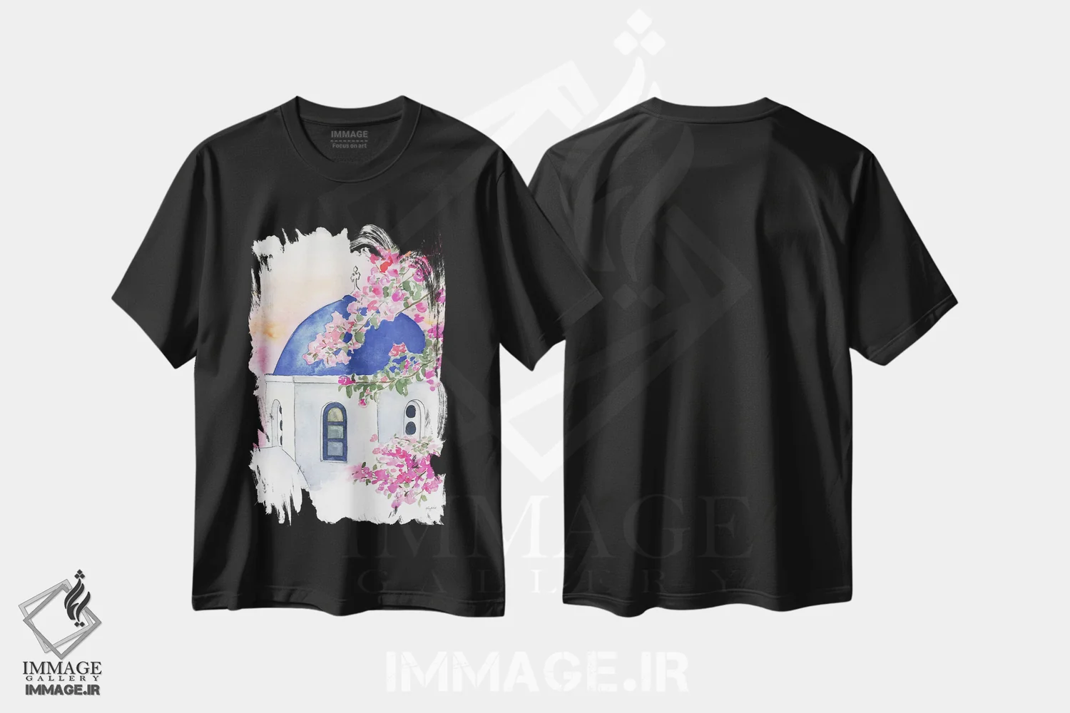 تیشرت مشکی طرح دار سانتورینی، تزئینی اثر کلسی مک نت | فروشگاه ایماژ
