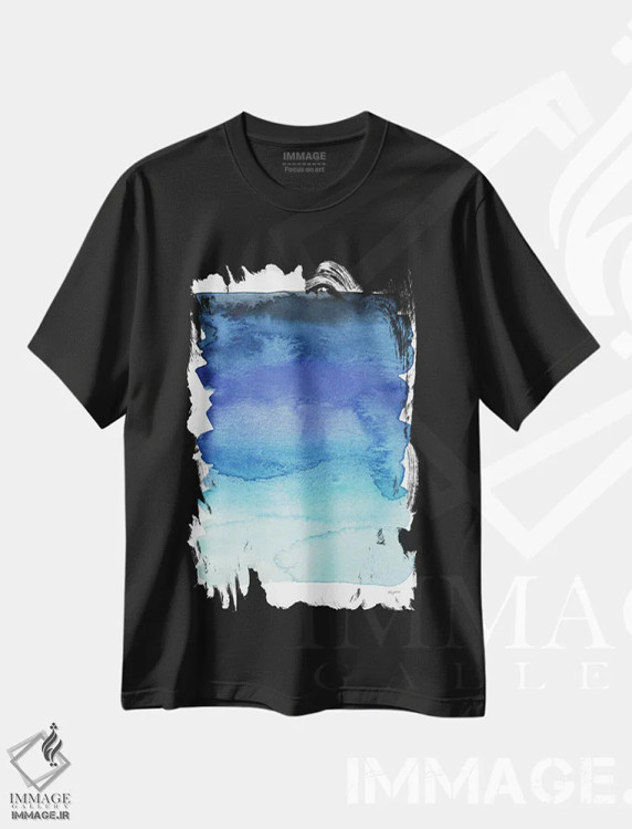 تیشرت مشکی طرح دار انتزاعی آبی چهارم اثر کلسی مک نت | immage.ir