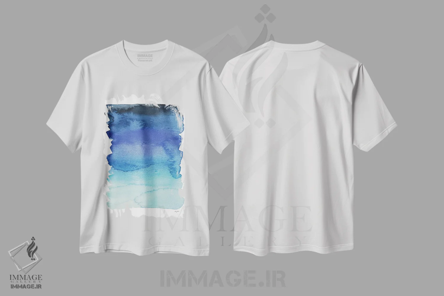 تیشرت سفید طرح دار انتزاعی آبی چهارم اثر کلسی مک نت | فروشگاه ایماژ