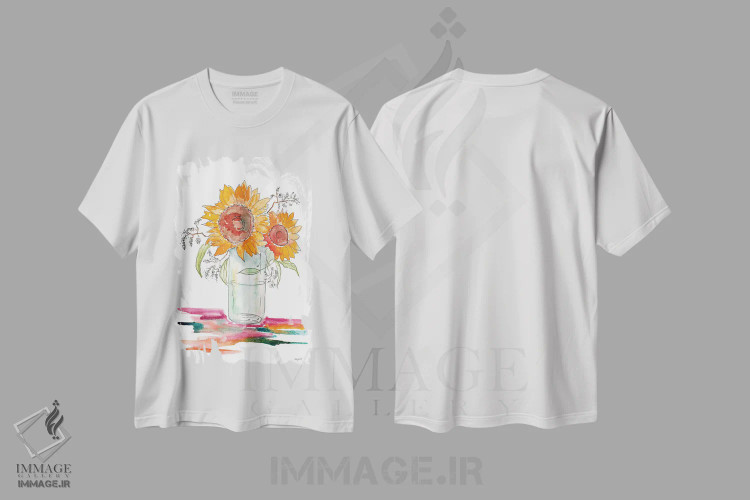 تیشرت سفید طرح دار گل آفتابگردان، تزئینی اثر کلسی مک نت | immage.ir