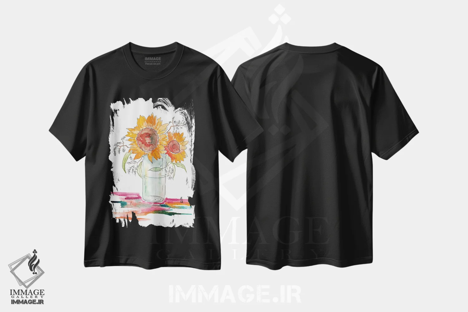 تیشرت مشکی طرح دار گل آفتابگردان، تزئینی اثر کلسی مک نت | فروشگاه ایماژ