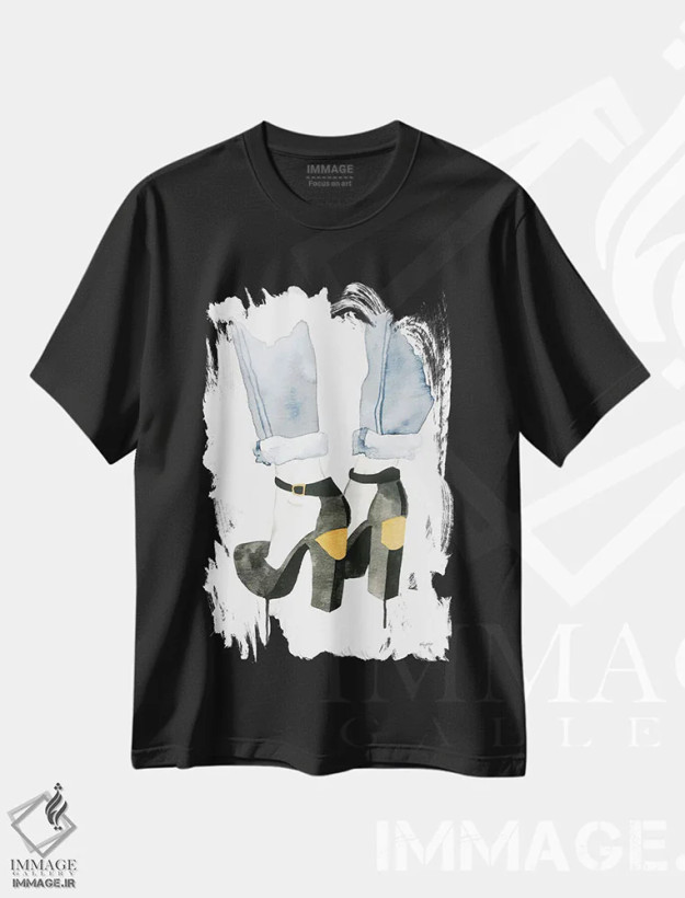 تیشرت مشکی طرح دار پاشنه صفحه دار، تزئینی اثر کلسی مک نت | فروشگاه ایماژ