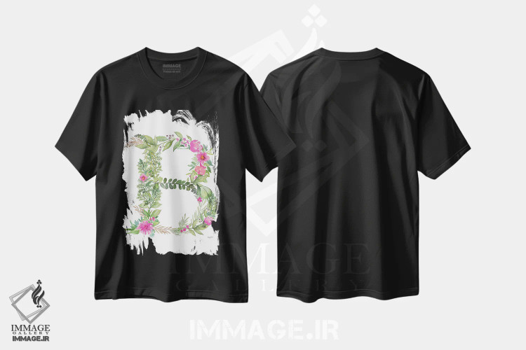 تیشرت مشکی طرح دار حرف B گیاهی، تزئینی اثر کلسی مک نت | فروشگاه ایماژ