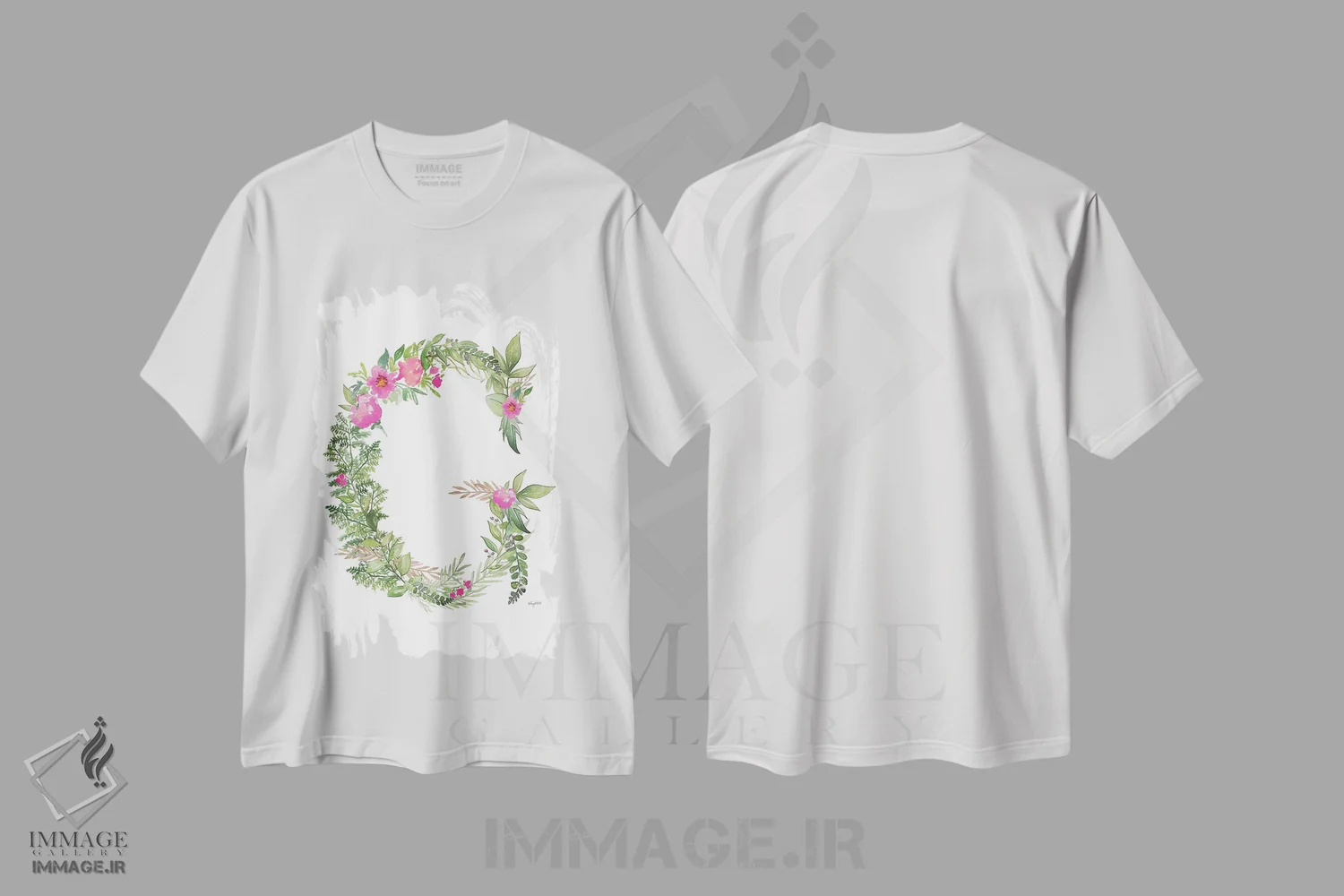 تیشرت سفید طرح دار حرف G گیاهی، تزئینی اثر کلسی مک نت | فروشگاه ایماژ