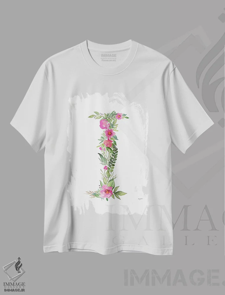 تیشرت سفید طرح دار حرف I گیاهی، تزئینی اثر کلسی مک نت | فروشگاه ایماژ