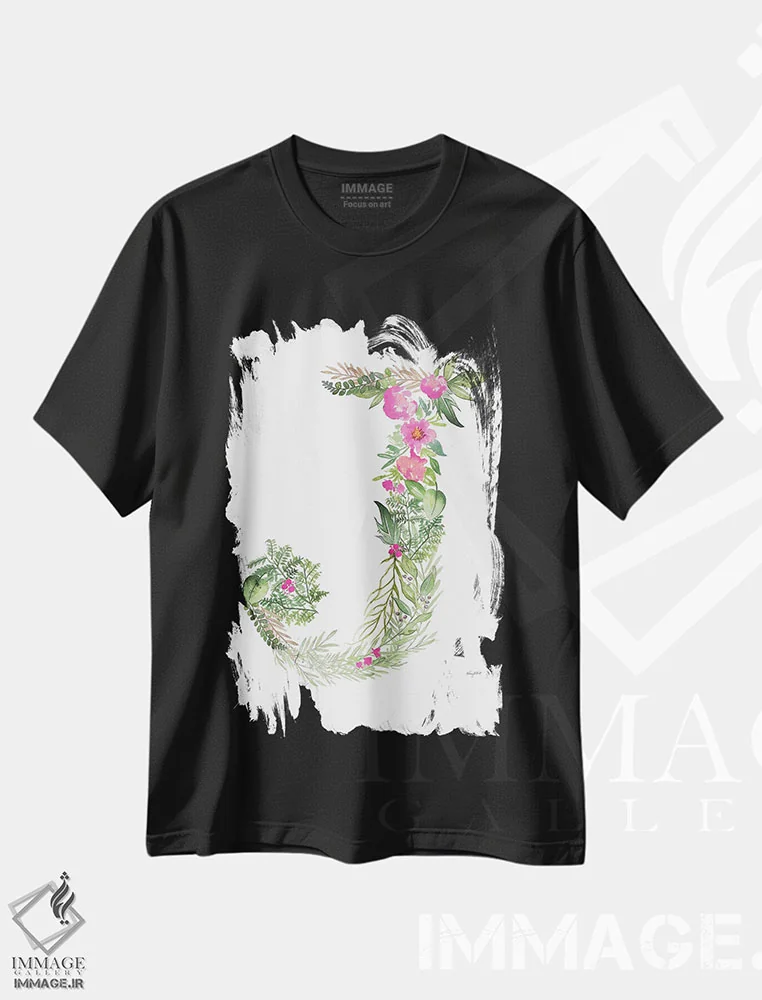 تیشرت مشکی طرح دار حرف J گیاهی، تزئینی اثر کلسی مک نت | فروشگاه ایماژ