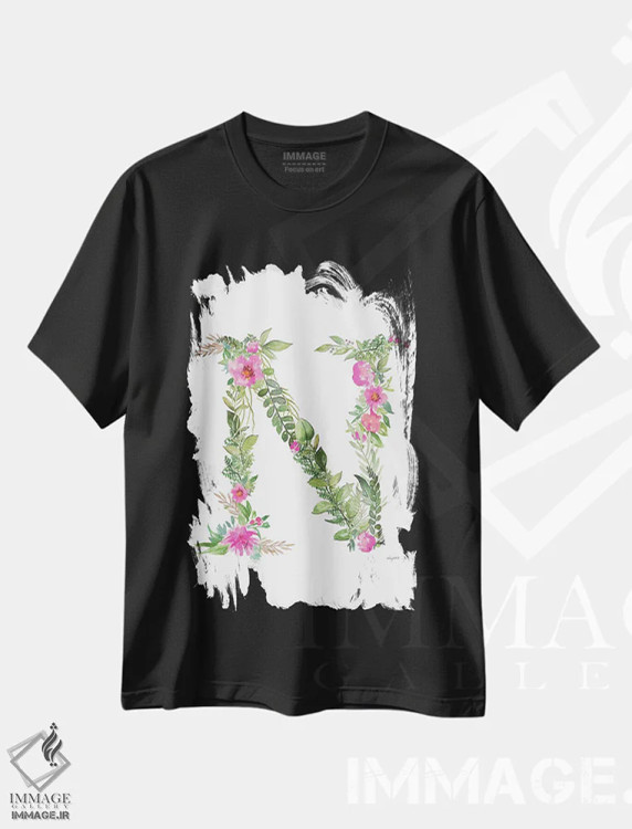تیشرت مشکی طرح دار حرف N گیاهی، تزئینی اثر کلسی مک نت | فروشگاه ایماژ
