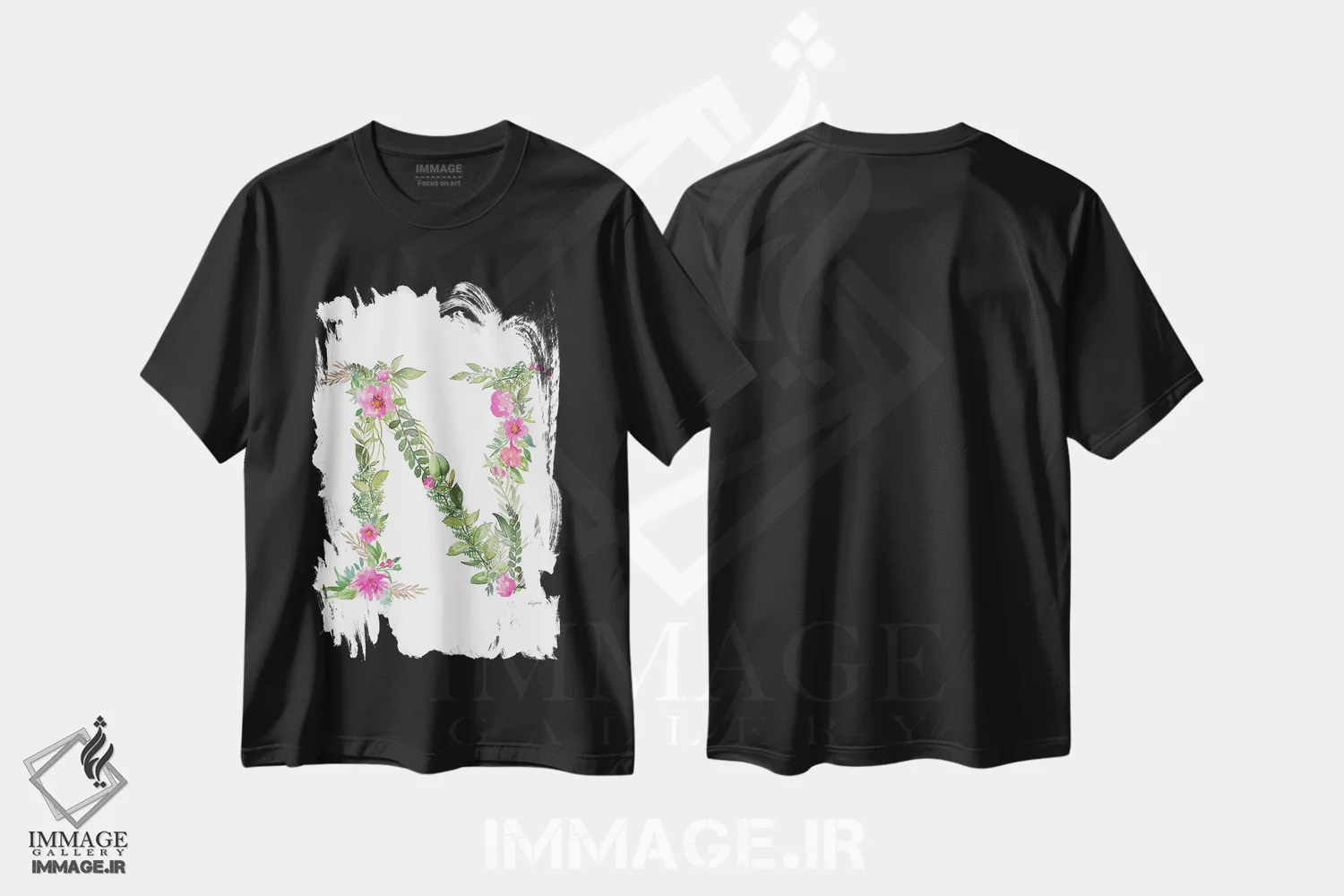 تیشرت مشکی طرح دار حرف N گیاهی، تزئینی اثر کلسی مک نت | فروشگاه ایماژ