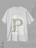تیشرت سفید طرح دار حرف P گیاهی، تزئینی اثر کلسی مک نت | immage.ir