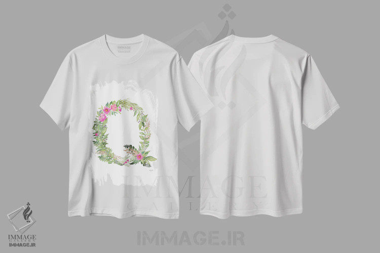 تیشرت سفید طرح دار حرف Q گیاهی، تزئینی اثر کلسی مک نت | فروشگاه ایماژ