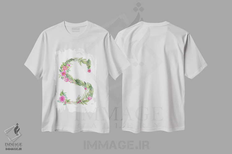 تیشرت سفید طرح دار حرف S گیاهی، تزئینی اثر کلسی مک نت | فروشگاه ایماژ