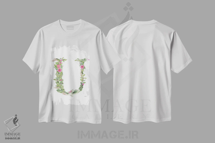 تیشرت سفید طرح دار حرف U گیاهی، تزئینی اثر کلسی مک نت | فروشگاه ایماژ