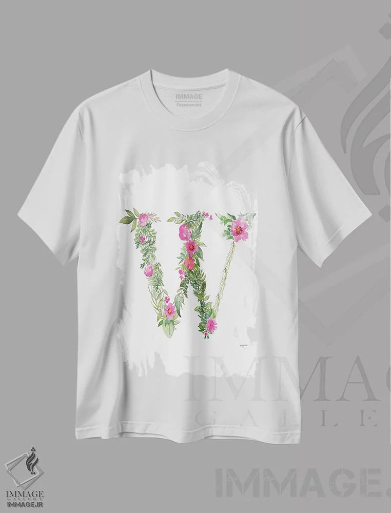 تیشرت سفید طرح دار حرف W گیاهی، تزئینی اثر کلسی مک نت | فروشگاه ایماژ