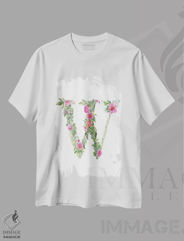 تیشرت سفید طرح دار حرف W گیاهی، تزئینی اثر کلسی مک نت | فروشگاه ایماژ