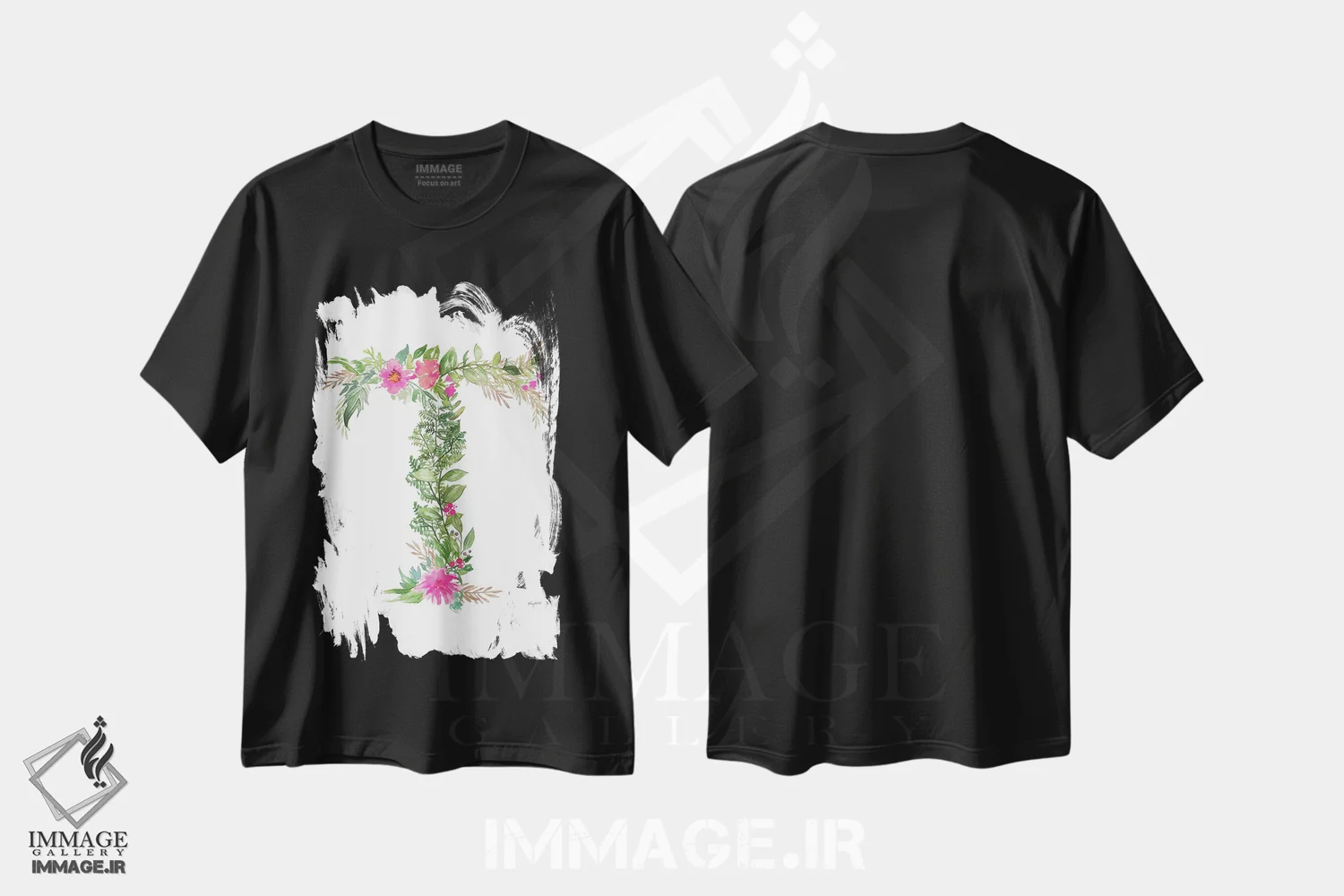 تیشرت مشکی طرح دار حرف T گیاهی، تزئینی اثر کلسی مک نت | فروشگاه ایماژ