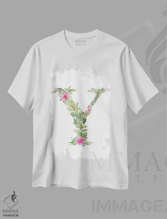 تیشرت سفید طرح دار حرف Y گیاهی، تزئینی اثر کلسی مک نت | فروشگاه ایماژ