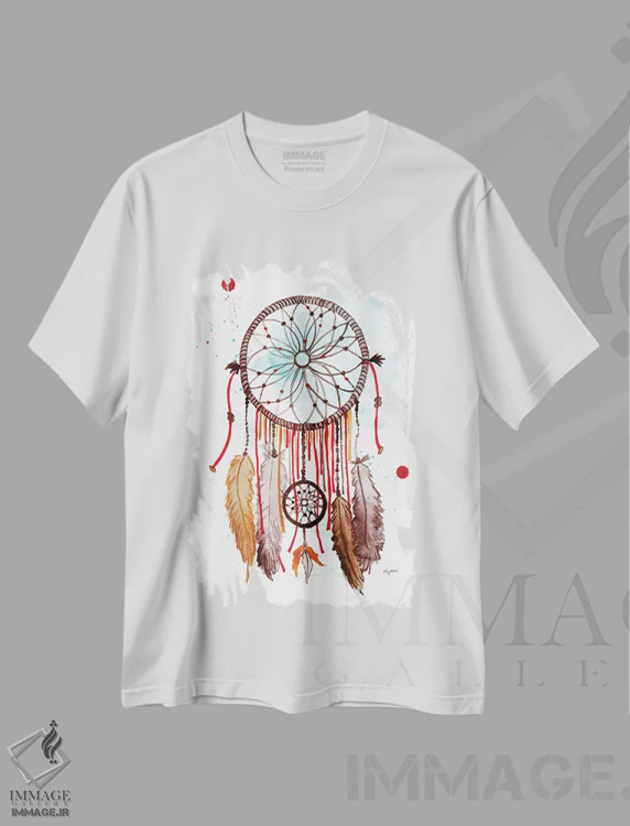 تیشرت سفید طرح دار دست ساز رویاگیر II، دکور بوهمی اثر کلسی مک نت | فروشگاه ایماژ