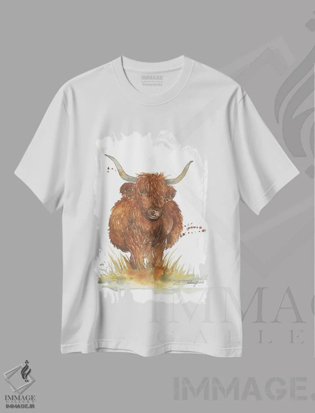 تیشرت سفید طرح دار گاو کوهستانی، تزئینی اثر کلسی مک نت | فروشگاه ایماژ