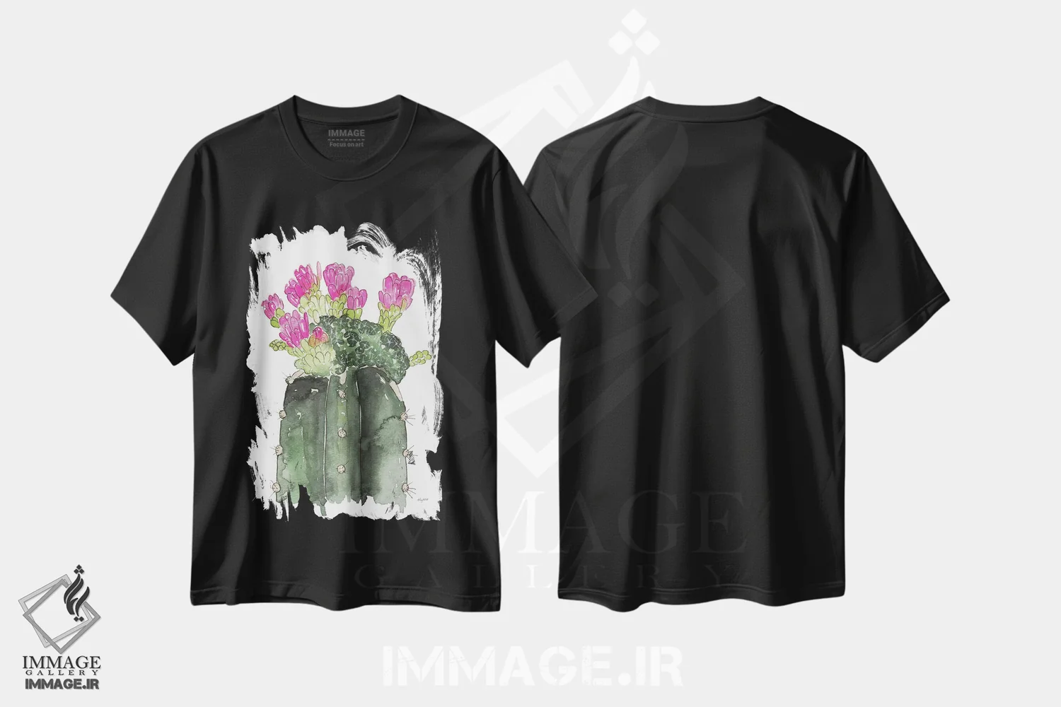 تیشرت مشکی طرح دار کاکتوس شکوفه دار، تزئینی اثر کلسی مک نت | immage.ir