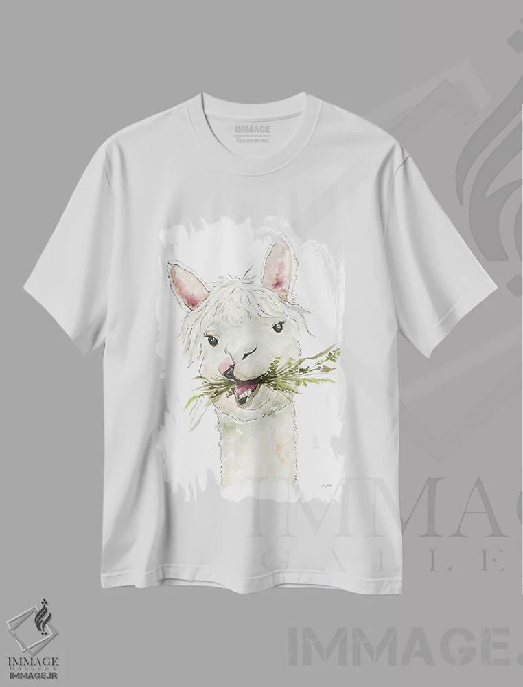 تیشرت سفید طرح دار لاما، تزئینی اثر کلسی مک نت | immage.ir