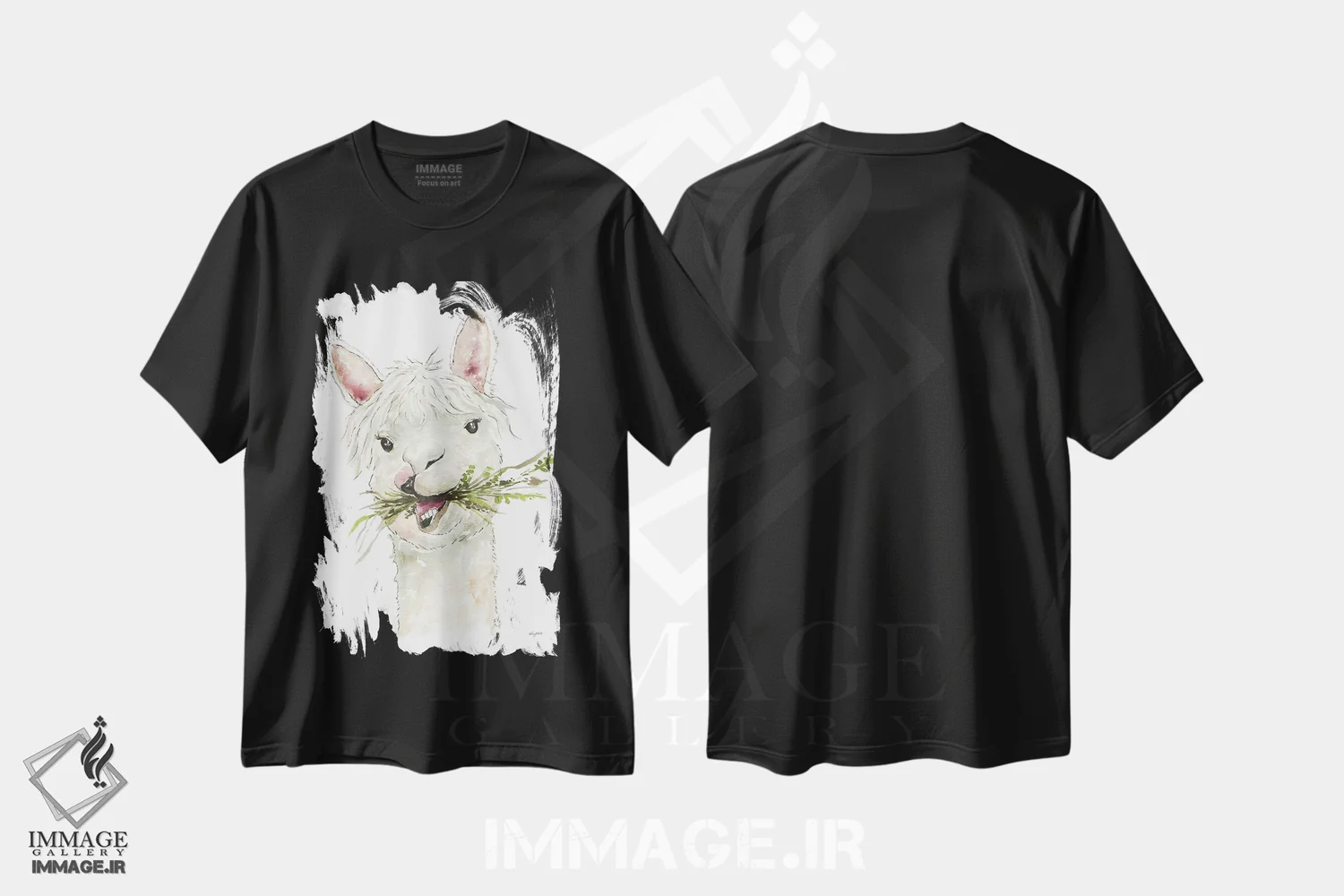 تیشرت مشکی طرح دار لاما، تزئینی اثر کلسی مک نت | فروشگاه ایماژ