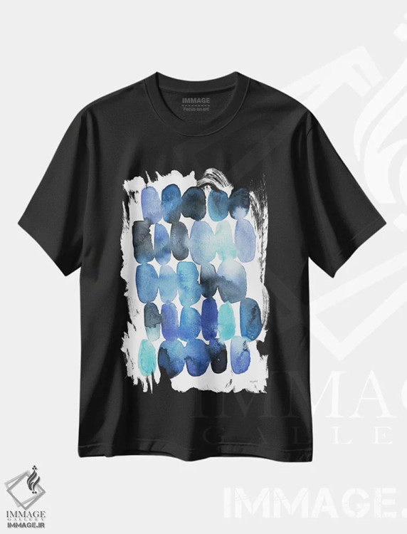 تیشرت مشکی طرح دار انتزاعی آبی I اثر کلسی مک نت | فروشگاه ایماژ