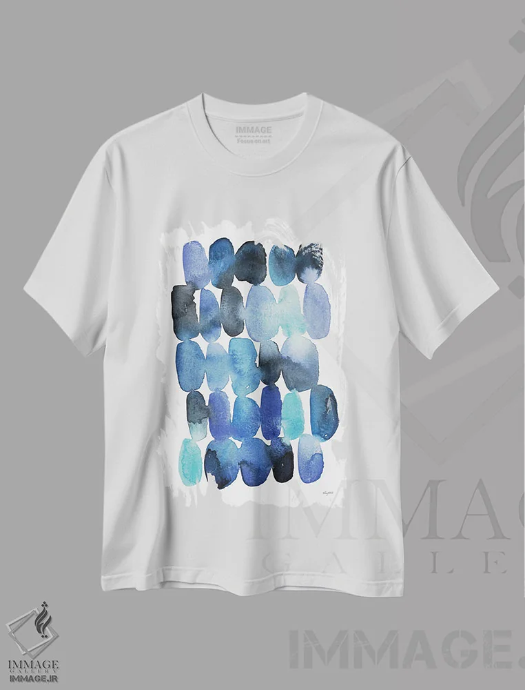 تیشرت سفید طرح دار انتزاعی آبی I اثر کلسی مک نت | immage.ir