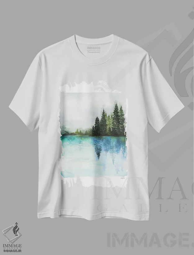 تیشرت سفید طرح دار آب های مه آلود، تزئینی اثر کلسی مک نت | فروشگاه ایماژ