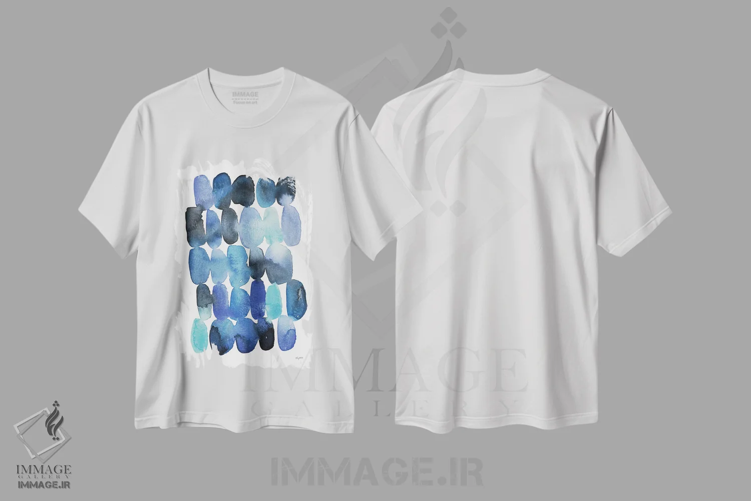 تیشرت سفید طرح دار انتزاعی آبی I اثر کلسی مک نت | immage.ir