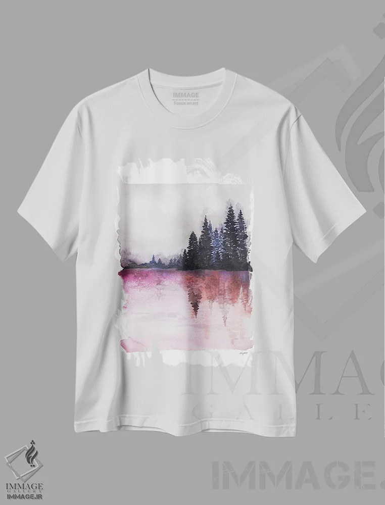 تیشرت سفید طرح دار آب های مه آلود ۲، تزئینی اثر کلسی مک نت | immage.ir