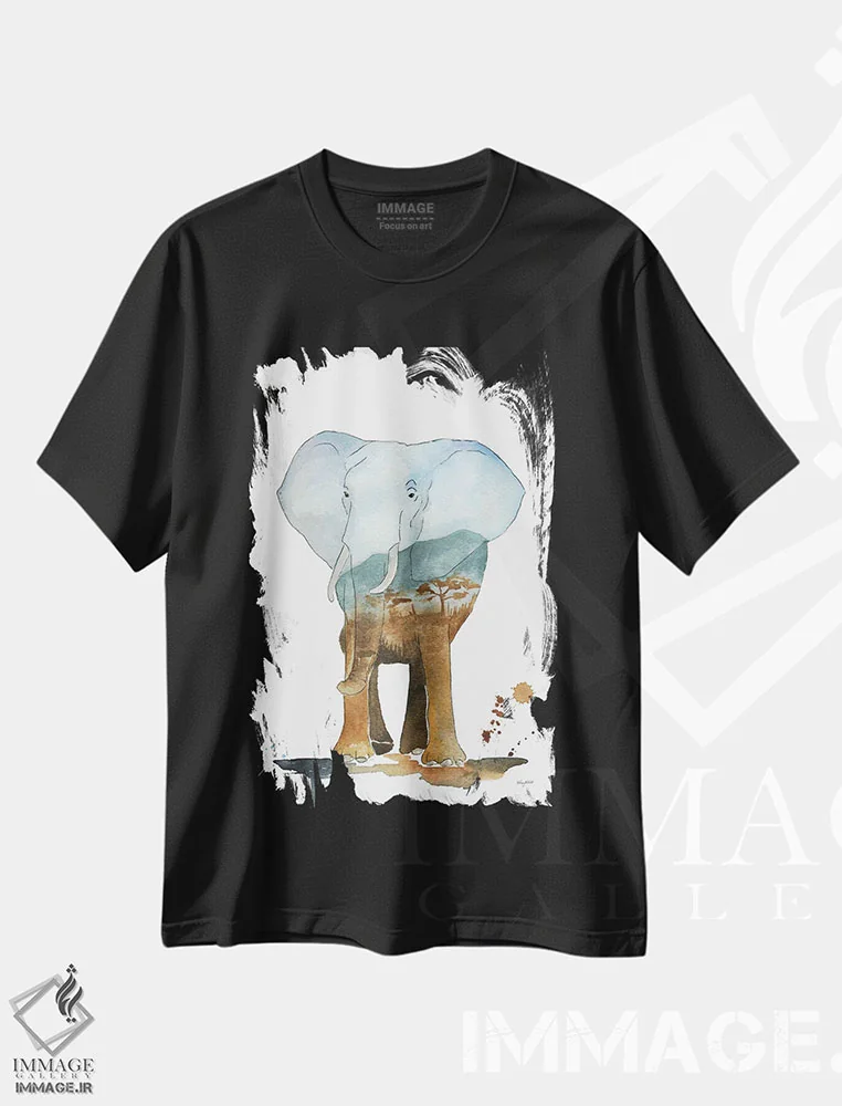 تیشرت مشکی طرح دار فیل طبیعت، تزئینی اثر کلسی مک نت | فروشگاه ایماژ