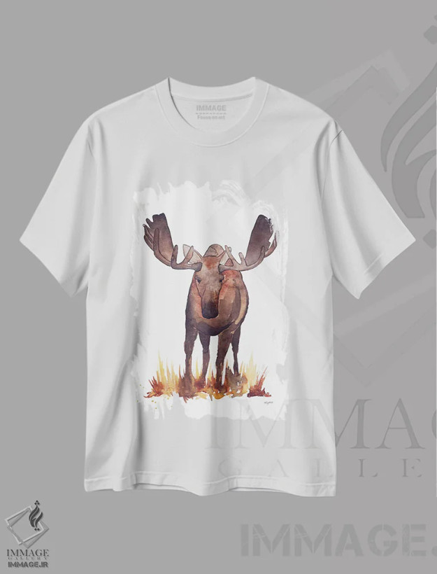 تیشرت سفید طرح دار گوزن شمالی، دکور کلبه و لژ اثر کلسی مک نت | فروشگاه ایماژ