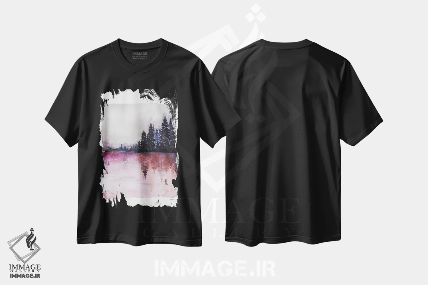 تیشرت مشکی طرح دار آب های مه آلود ۲، تزئینی اثر کلسی مک نت | فروشگاه ایماژ