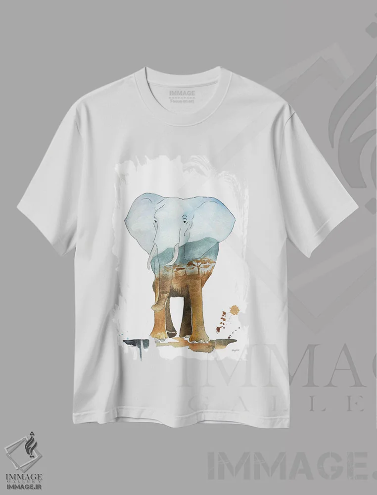 تیشرت سفید طرح دار فیل طبیعت، تزئینی اثر کلسی مک نت | immage.ir