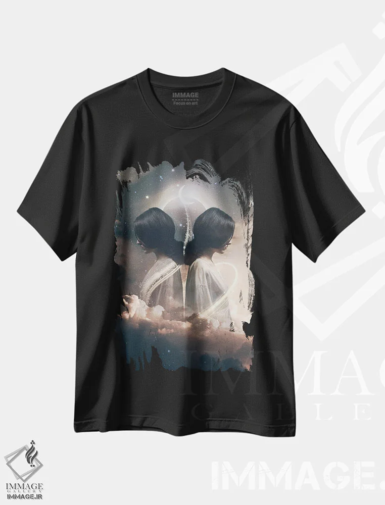 تیشرت مشکی طرح دار ماه نو در برج جوزا، عکاسی ترکیبی اثر مدنایت مون ویژوالز | فروشگاه ایماژ