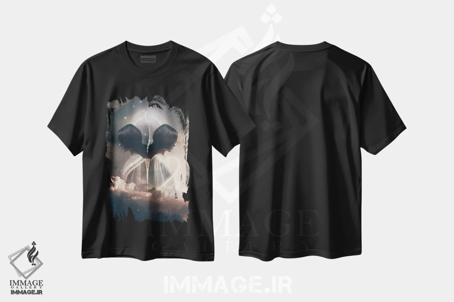 تیشرت مشکی طرح دار ماه نو در برج جوزا، عکاسی ترکیبی اثر مدنایت مون ویژوالز | فروشگاه ایماژ