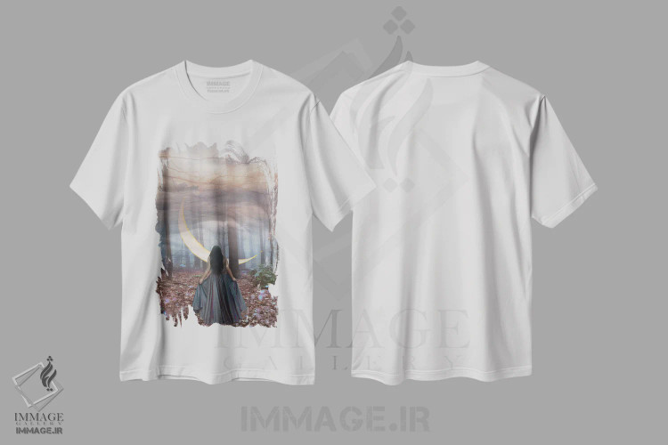 تیشرت سفید طرح دار ماه نو در برج عقرب، عکاسی ترکیبی اثر مدنایت مون ویژوالز | فروشگاه ایماژ