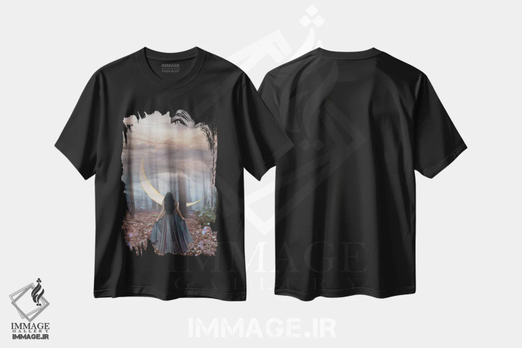 تیشرت مشکی طرح دار ماه نو در برج عقرب، عکاسی ترکیبی اثر مدنایت مون ویژوالز | immage.ir