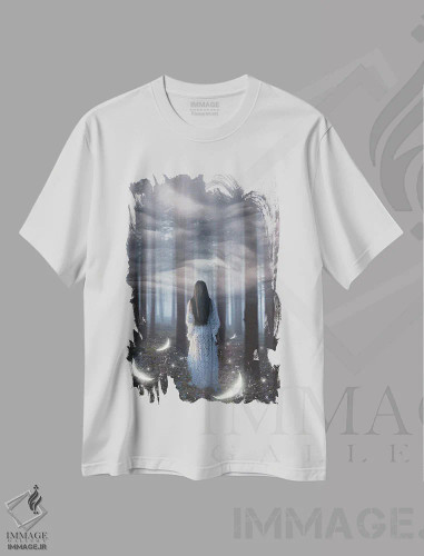 تیشرت سفید طرح دار به دل جنگل، تزئینی اثر مدنایت مون ویژوالز | فروشگاه ایماژ