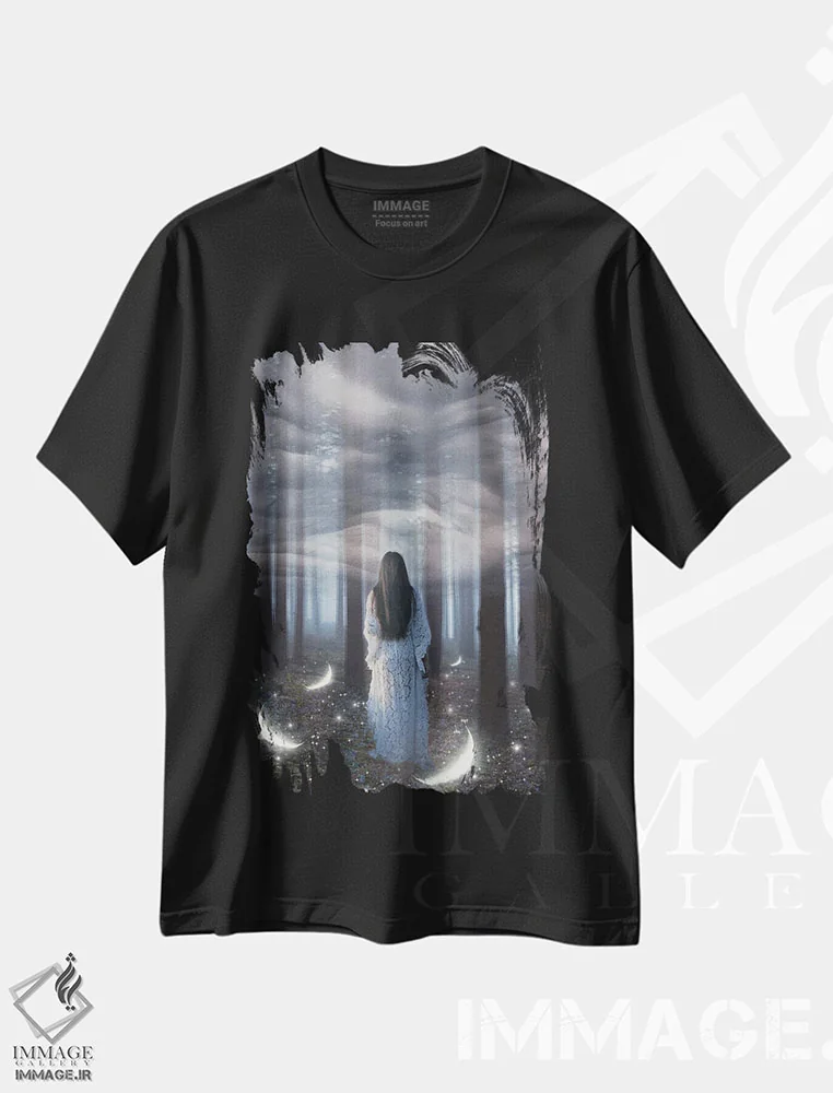تیشرت مشکی طرح دار به دل جنگل، تزئینی اثر مدنایت مون ویژوالز | immage.ir