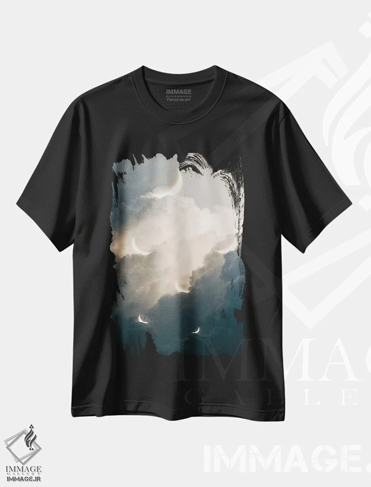 تیشرت مشکی طرح دار محل استراحت، تزئینی اثر مدنایت مون ویژوالز | فروشگاه ایماژ