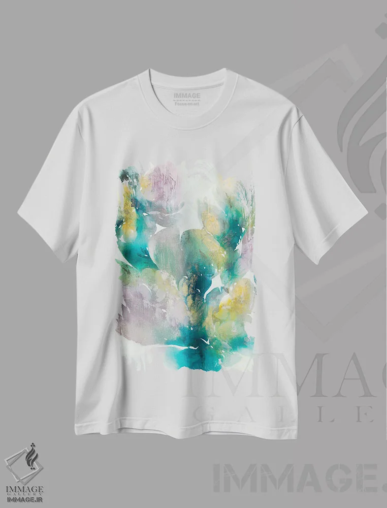 تیشرت سفید طرح دار میکا، آبستره اثر کِی. ناری | immage.ir