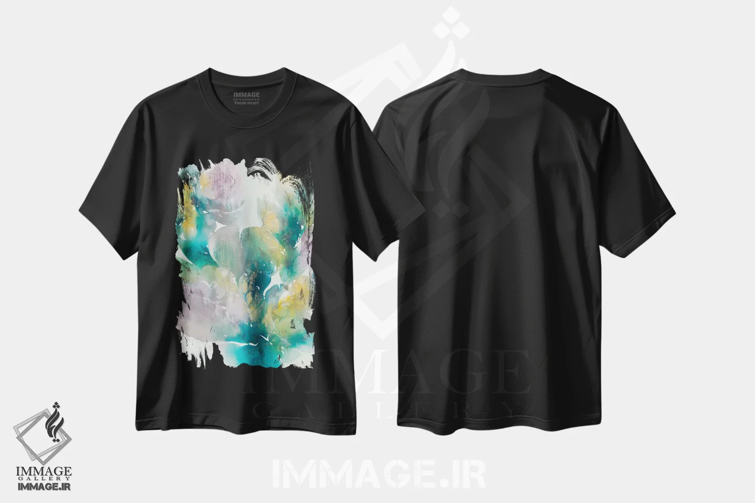 تیشرت مشکی طرح دار میکا، آبستره اثر کِی. ناری | فروشگاه ایماژ