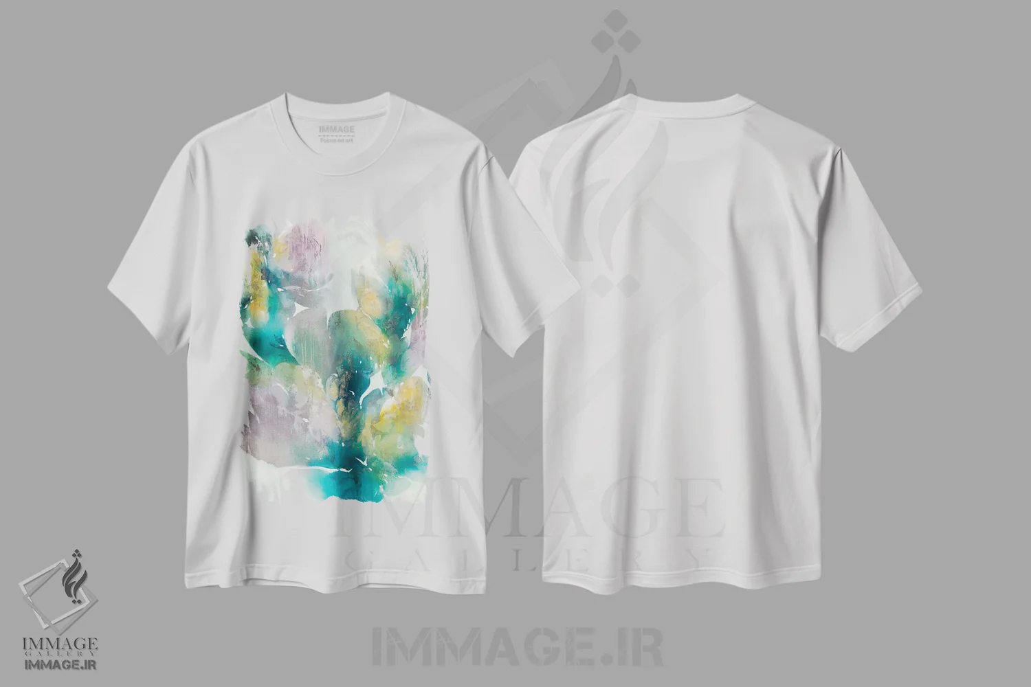 تیشرت سفید طرح دار میکا، آبستره اثر کِی. ناری | immage.ir