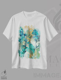 تیشرت سفید طرح دار توهم گیاهی، آبستره اثر کِی. ناری | فروشگاه ایماژ